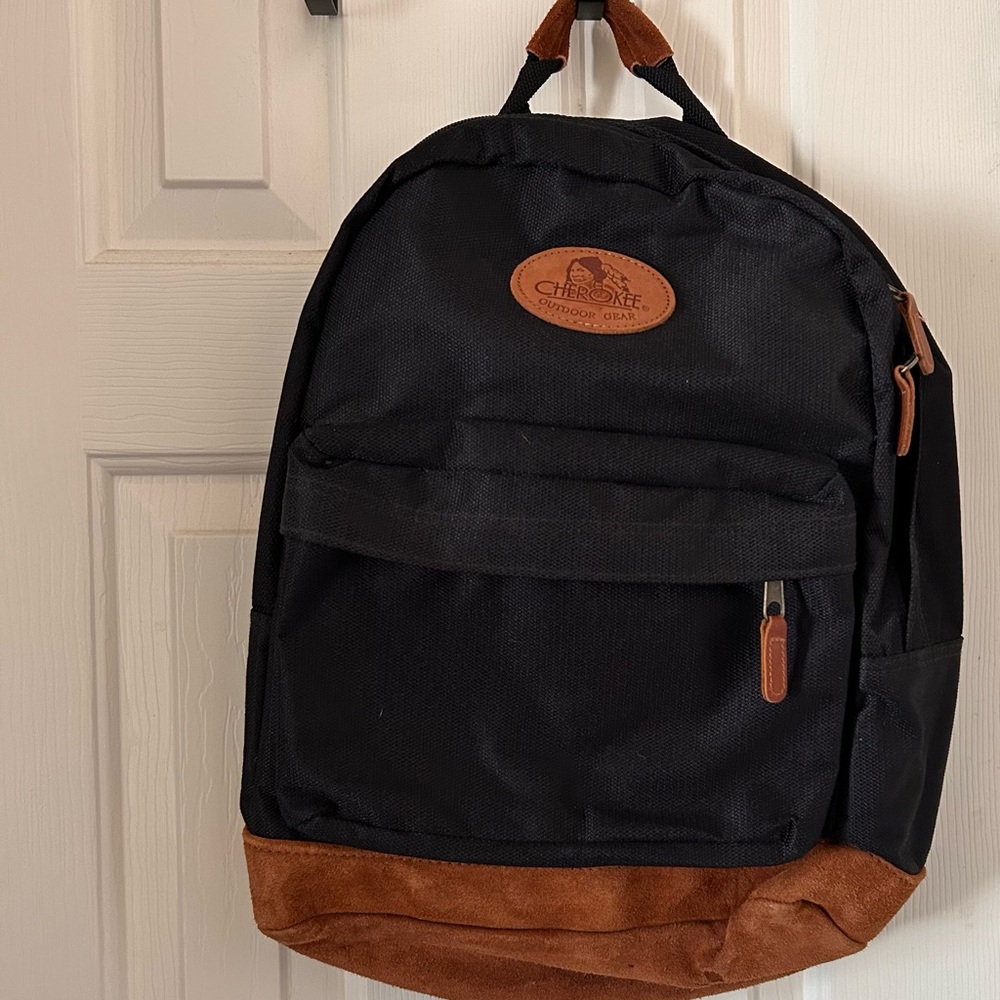 Vintage 90’s Cherokee Black Backpack with Brown Suede Trim